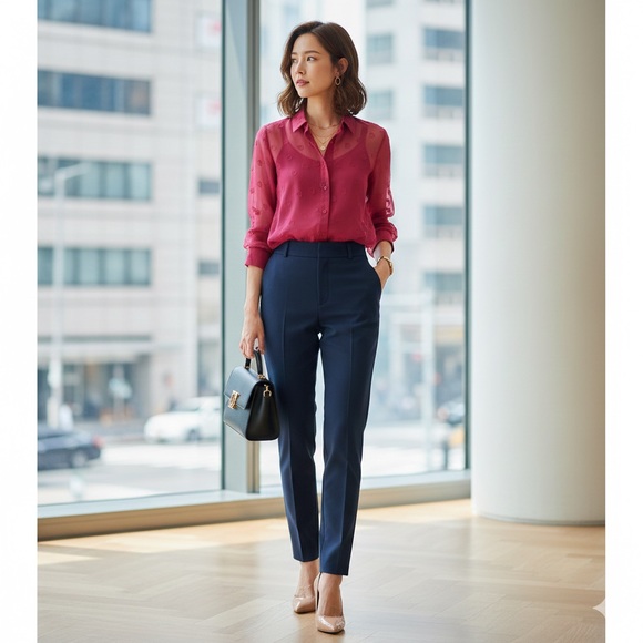 Chico's Pink Heart Fil-Coupe Sheer Button Down Blouse NWT Chicos Size 2 (Large) - Picture 2 of 12